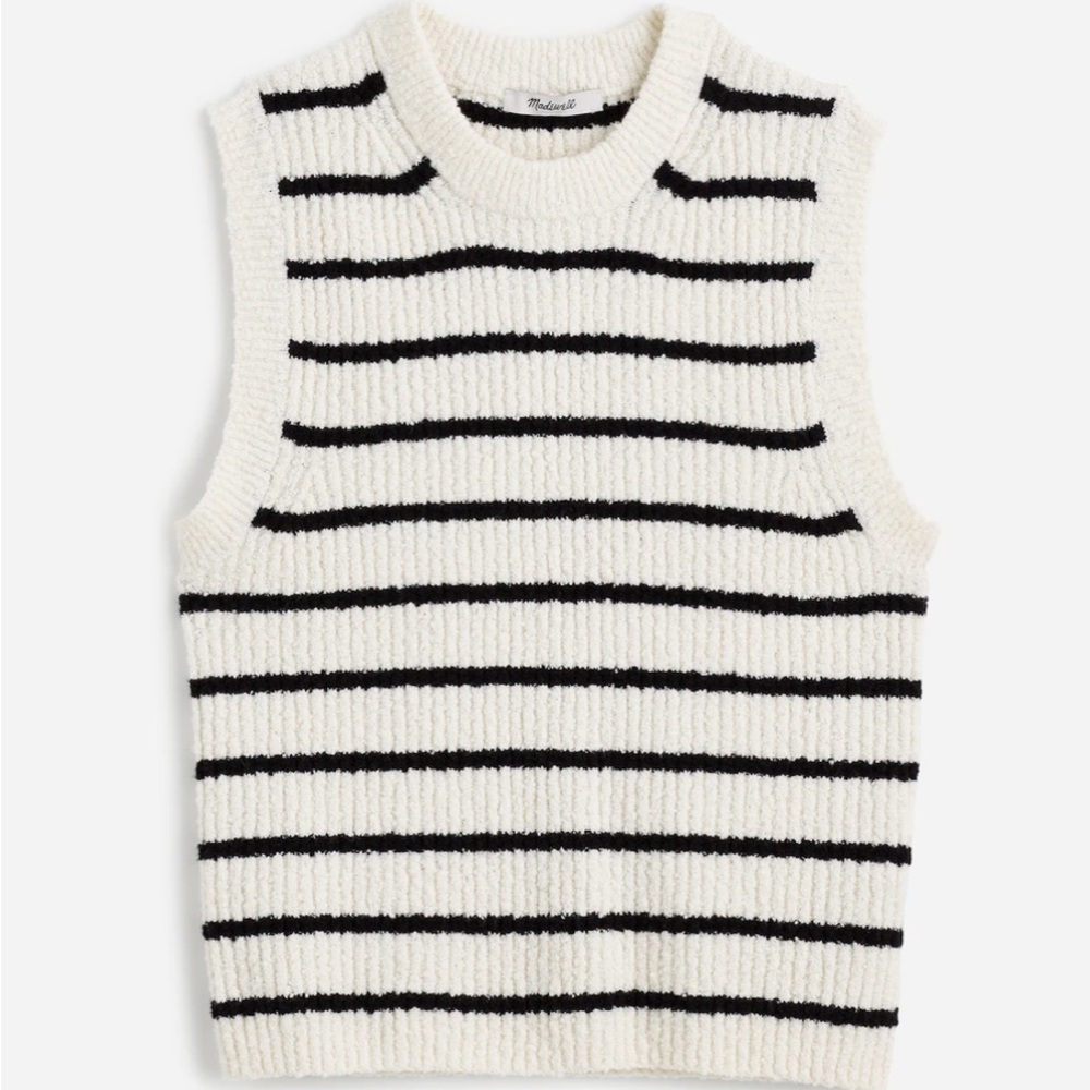 NWT Madewell Bouclé-Knit Sweater Tank Small S Striped White Navy - Picture 6 of 8